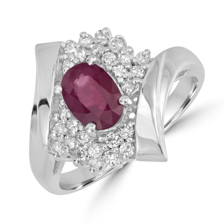 1.10 ct Ruby Gemstone & Diamond Ring in 14K White Gold