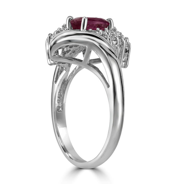 1.10ct Ruby Gemstone & Diamond Ring in 14K White Gold