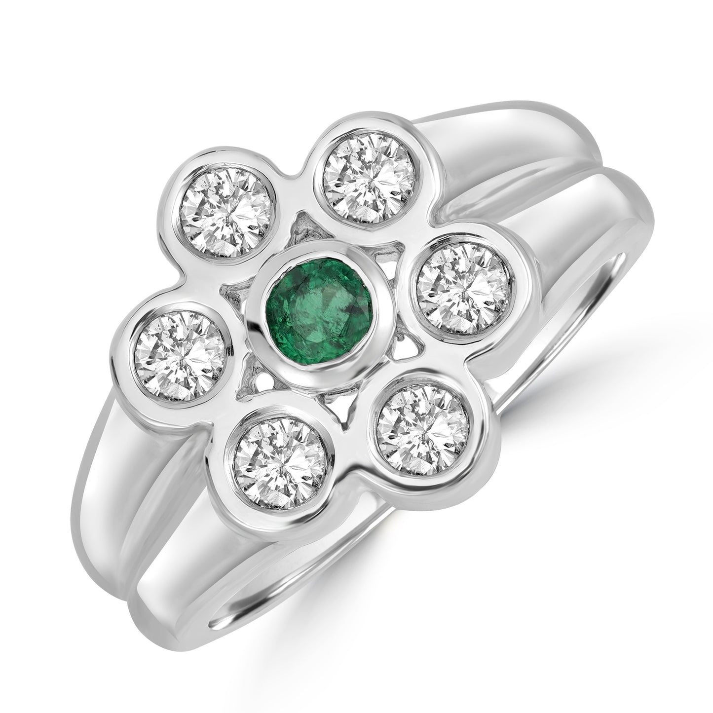 0.30ct Emerald Gemstone & Diamond Ring in 14K White Gold