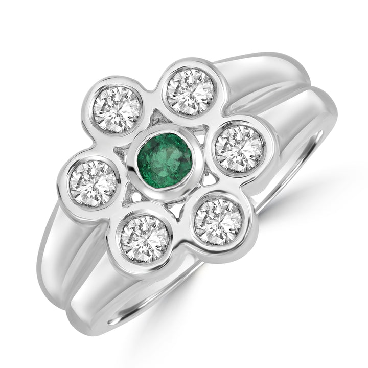 0.30ct Emerald Gemstone & Diamond Ring in 14K White Gold