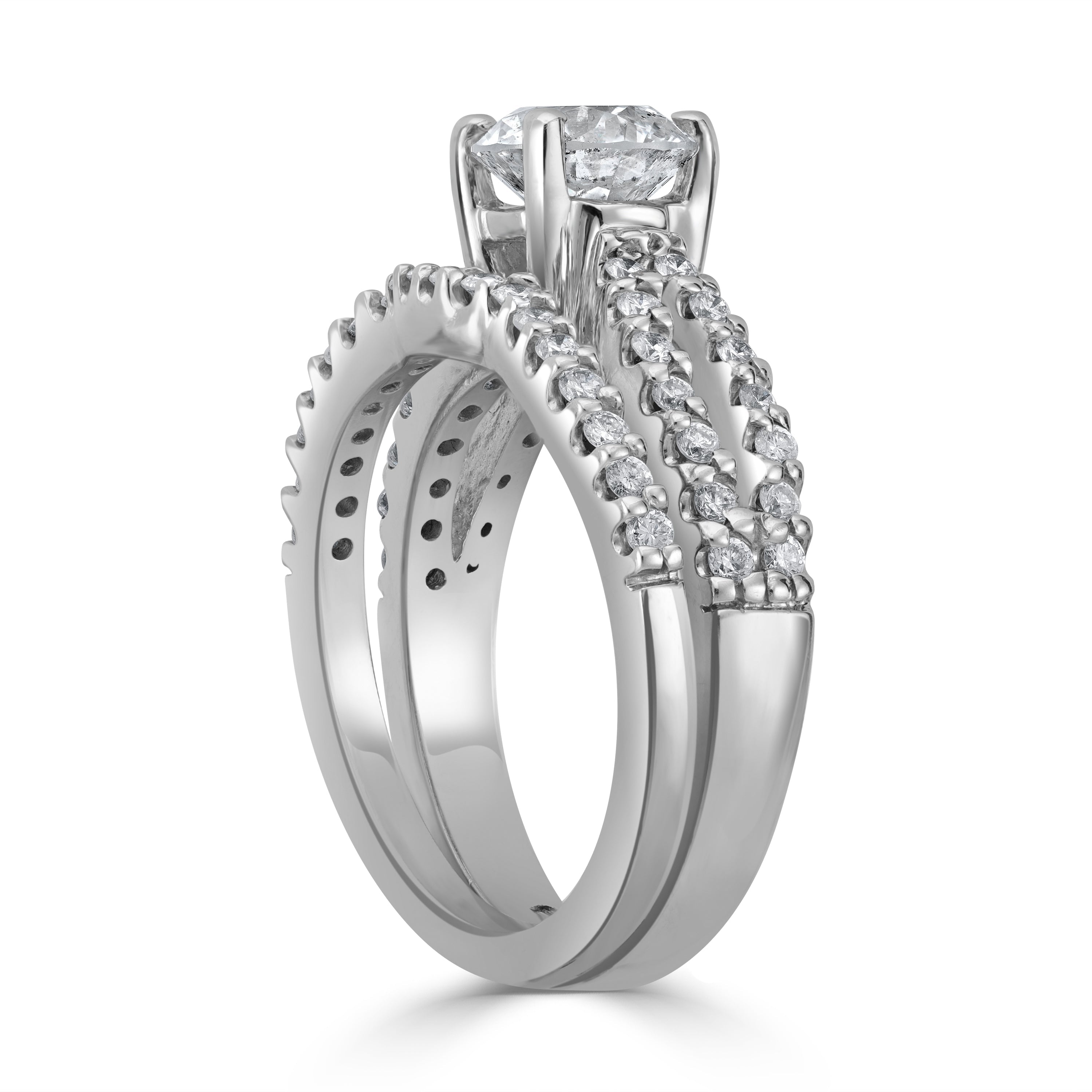 2.01 ctw Solitaire Engagement Ring Twin Set in 14K White Gold (1.24 ct Center - EGL Certified)