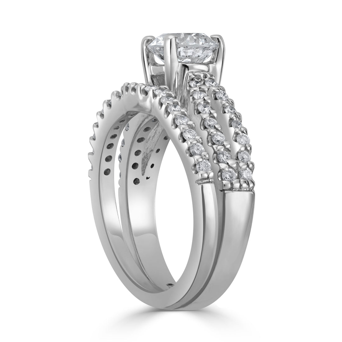 2.01 ctw Solitaire Engagement Ring Twin Set in 14K White Gold (1.24 ct Center - EGL Certified)