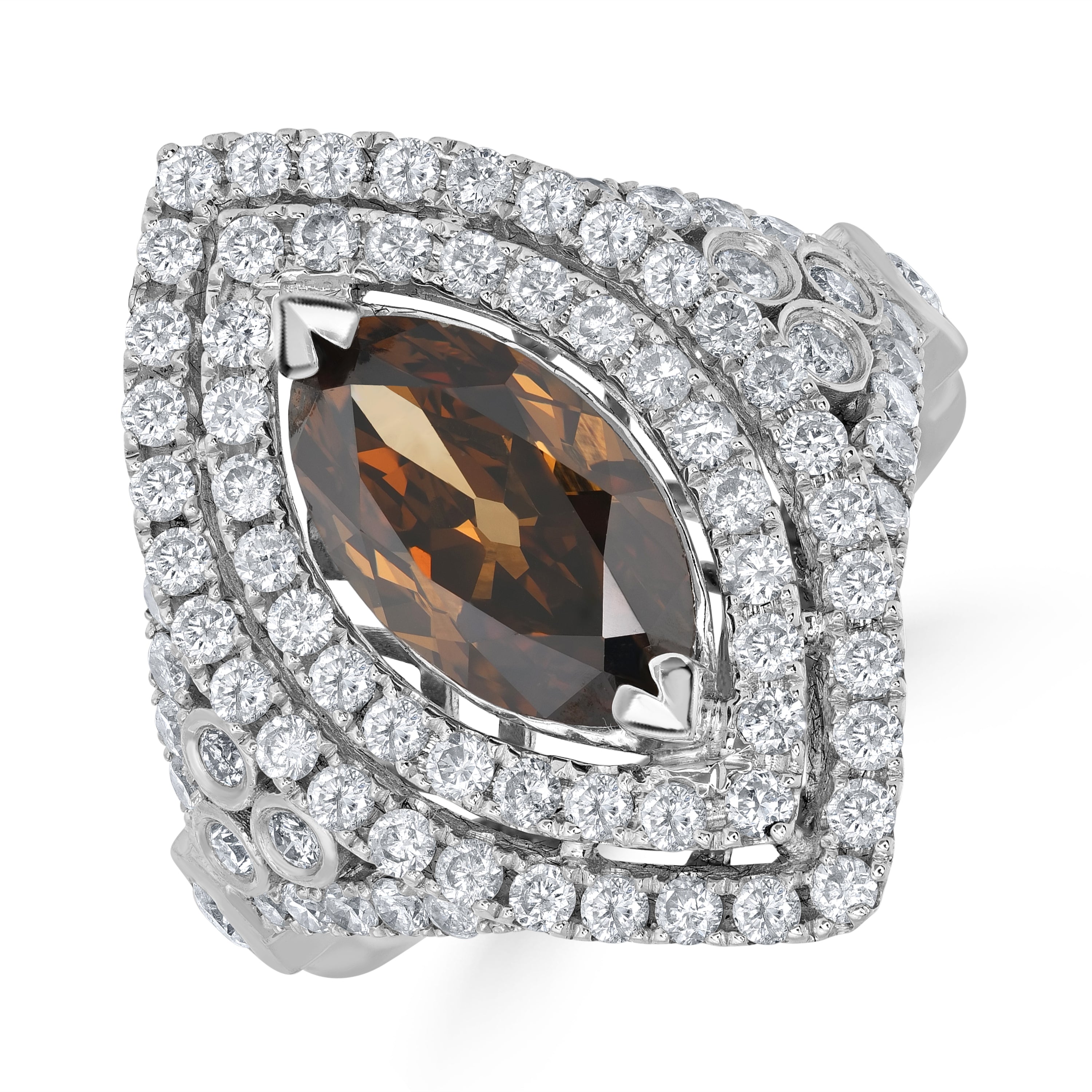 4.19 ctw Solitaire Brown Marquise Diamond Engagement Ring in 14K White Gold (2.44 ct Center - GIA Certified)