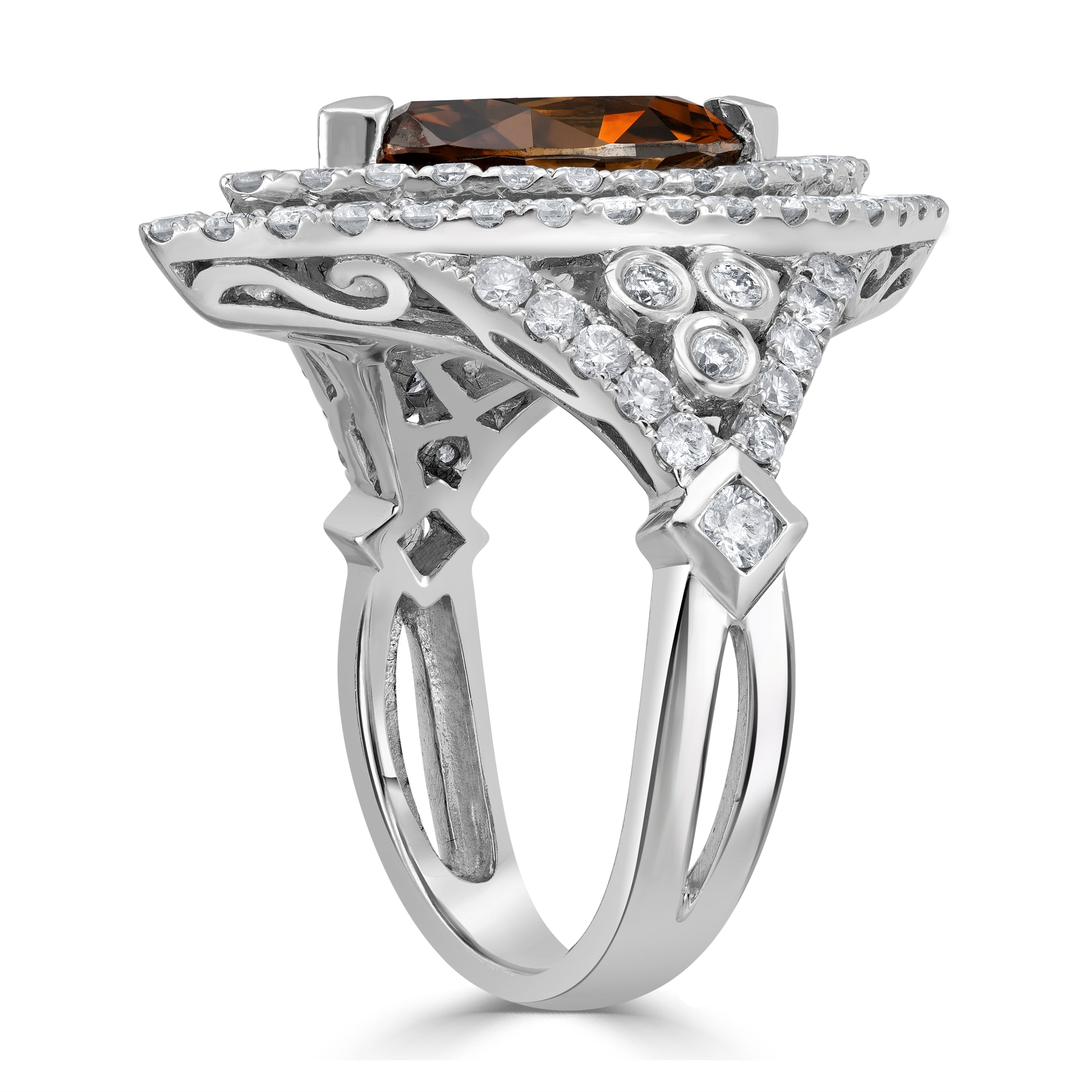 4.19 ctw Solitaire Brown Marquise Diamond Engagement Ring in 14K White Gold (2.44 ct Center - GIA Certified)
