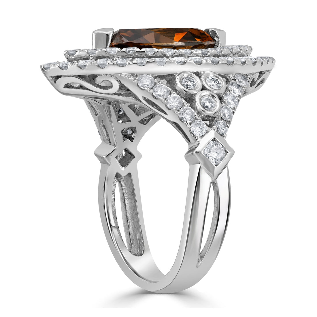 4.19 ctw Solitaire Brown Marquise Diamond Engagement Ring in 14K White Gold (2.44 ct Center - GIA Certified)