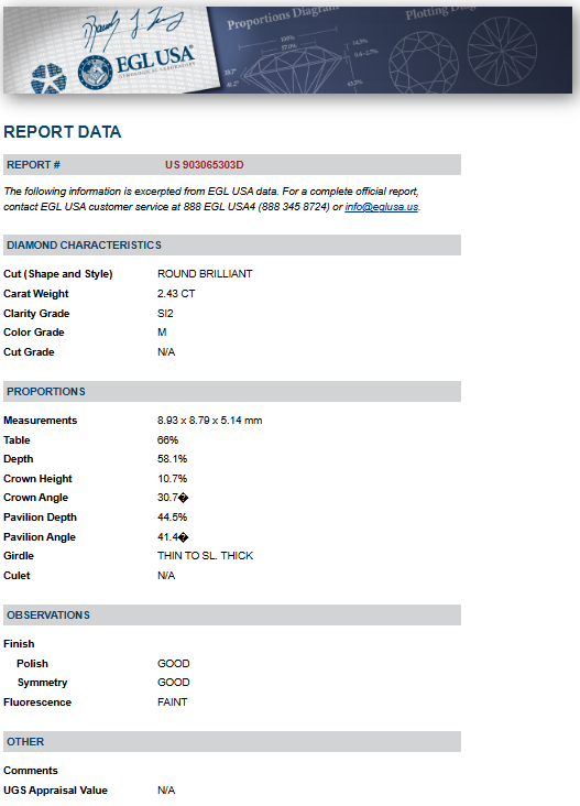 2.43 ct Solitaire Diamond Engagement Ring 14K White Gold - EGL Certified