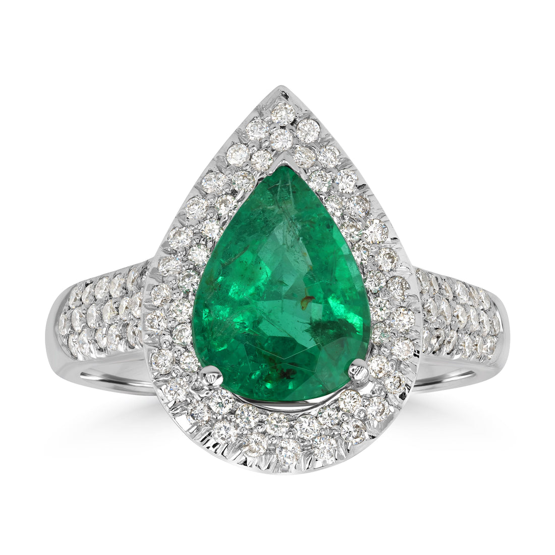 1.74 ct Green Emerald & 0.55 ct Diamond Engagement Ring in 18K White Gold