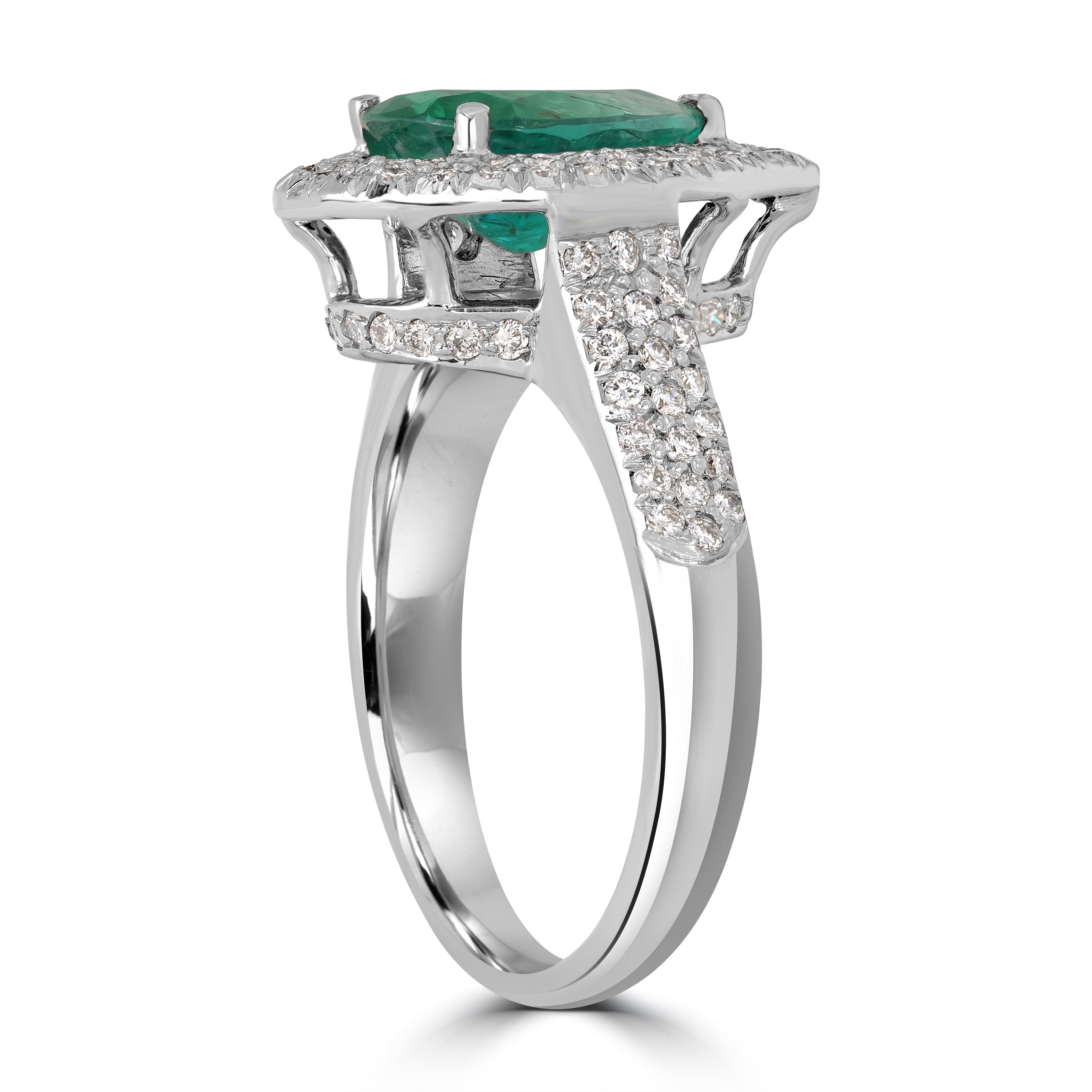 1.74 ct Green Emerald & 0.55 ct Diamond Engagement Ring in 18K White Gold