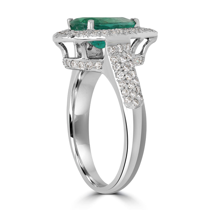 1.74 ct Green Emerald & 0.55 ct Diamond Engagement Ring in 18K White Gold