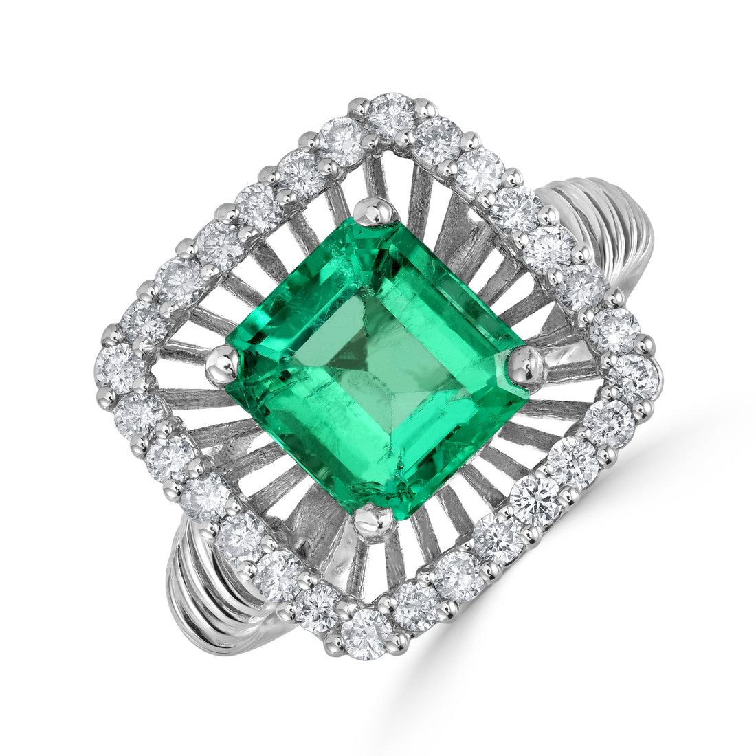 2.74 ct Emerald Gemstone & Diamond Ring in 14K White Gold