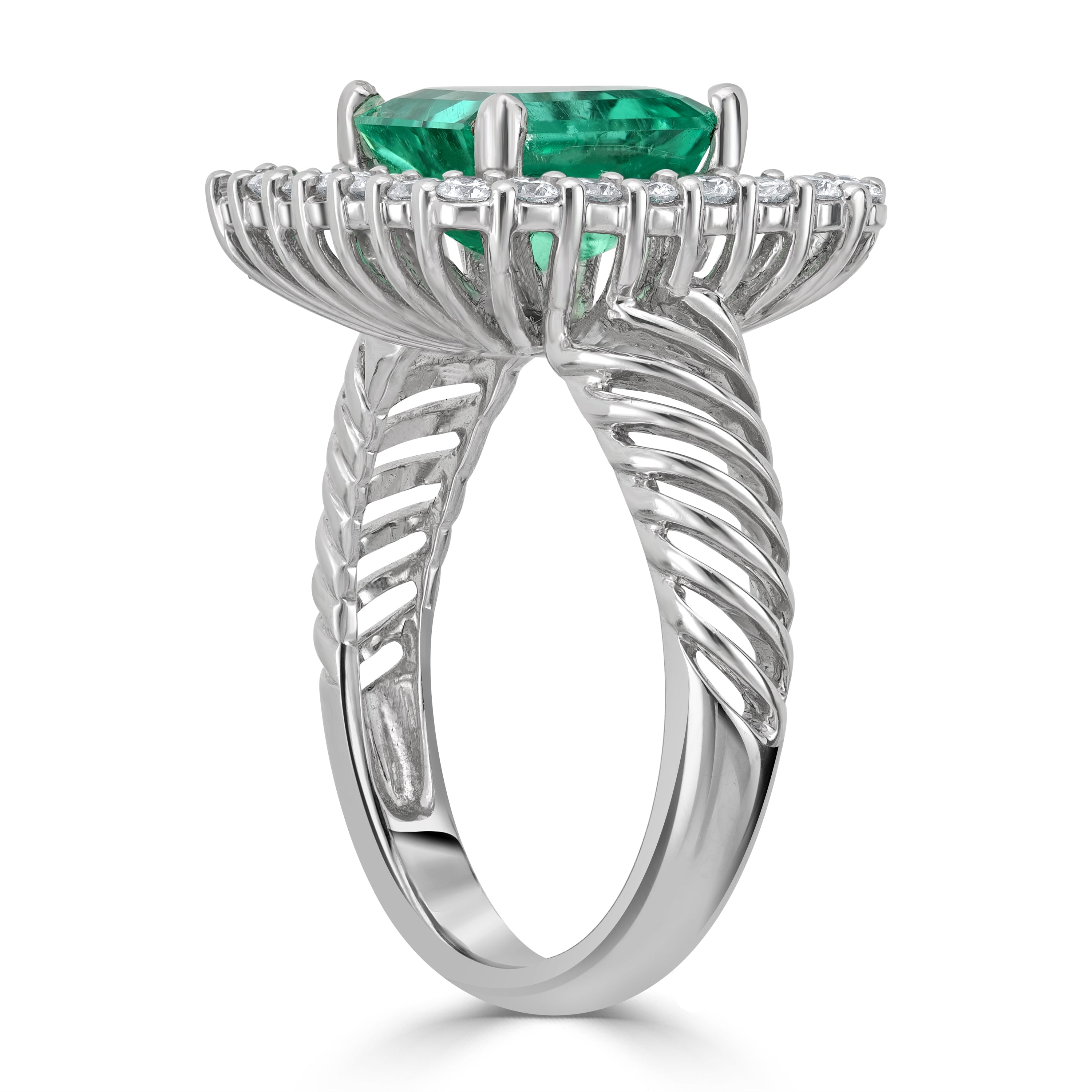 2.74 ct Emerald Gemstone & Diamond Ring in 14K White Gold
