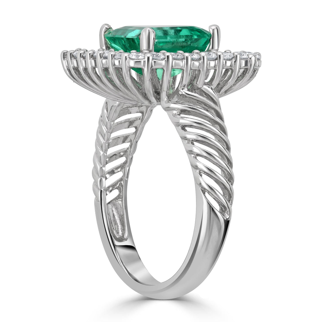2.74 ct Emerald Gemstone & Diamond Ring in 14K White Gold