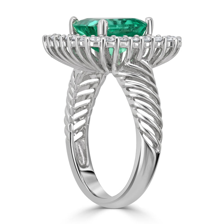 2.74 ct Emerald Gemstone & Diamond Ring in 14K White Gold