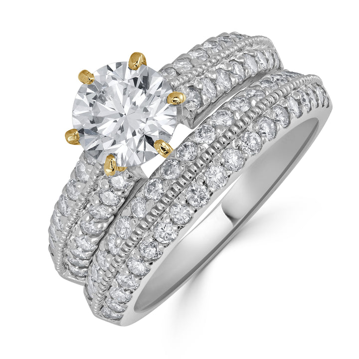 1.17 ct Round Solitaire Diamond Engagement Ring Twins Set in 14K White Gold - GIA Certified