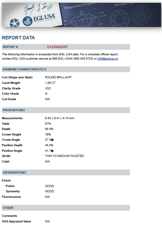 1.06 ct Solitaire Diamond Engagement Ring in 14K White Gold - EGL Certified