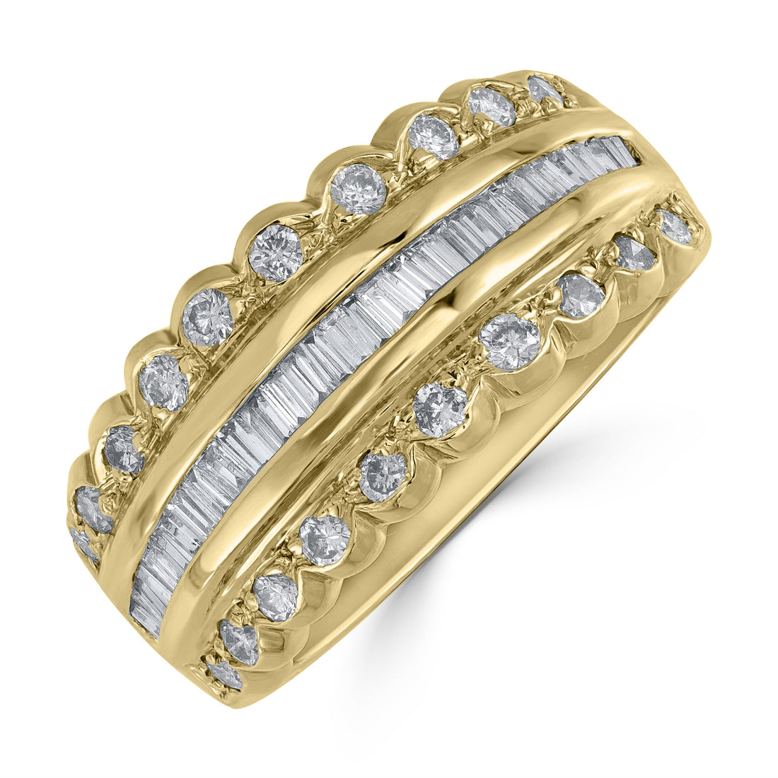 0.85 ct Three-Row Diamond Band in 14K Yellow Gold