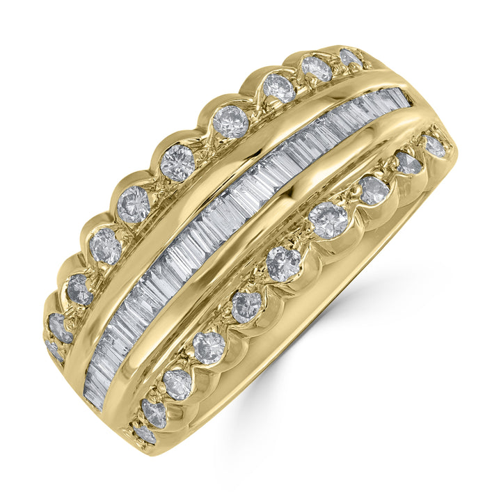 0.85 ct Three-Row Diamond Band in 14K Yellow Gold