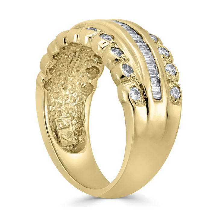 0.85 ct Three-Row Diamond Band in 14K Yellow Gold