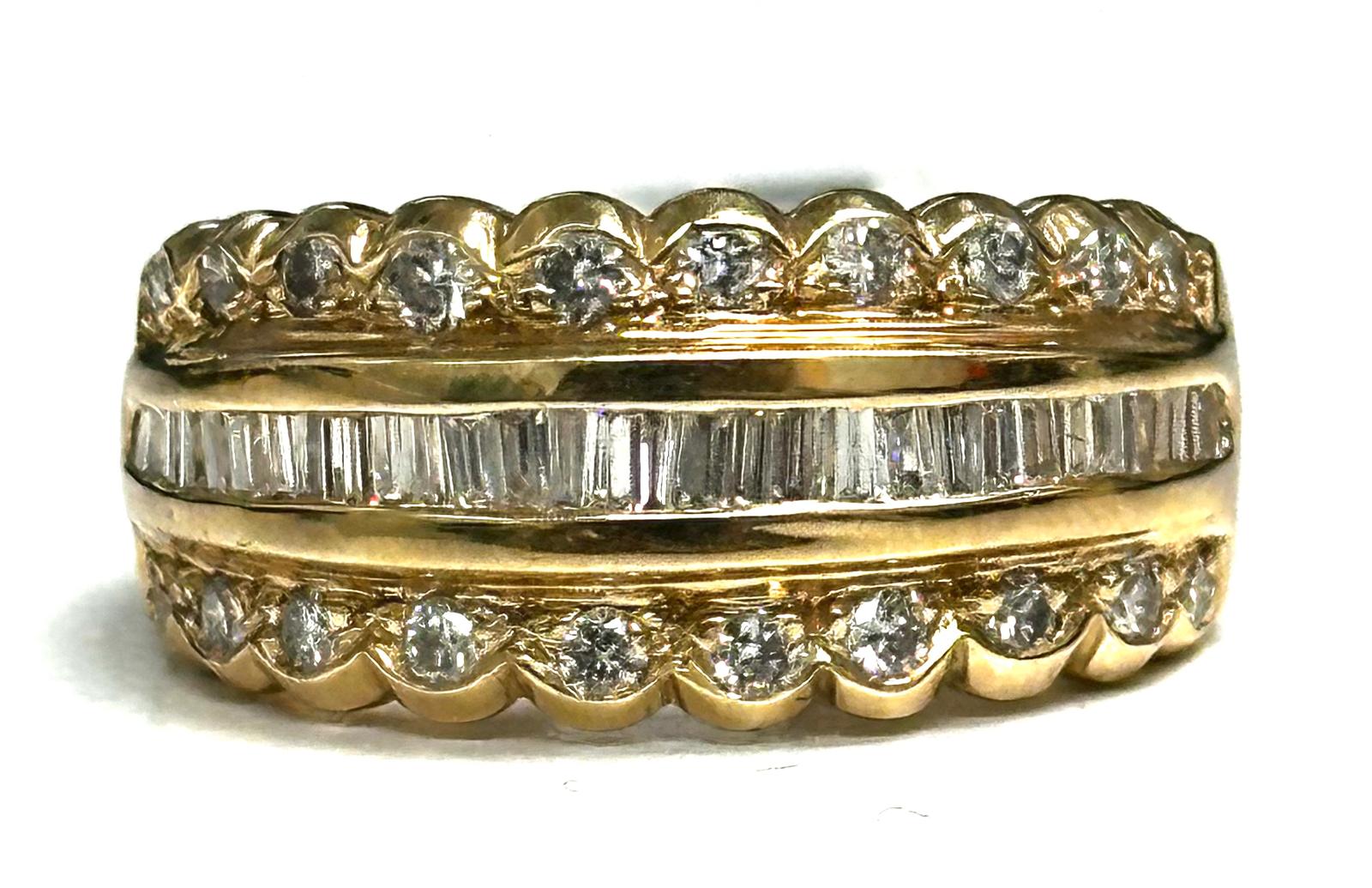 0.85 ct Three-Row Diamond Band in 14K Yellow Gold