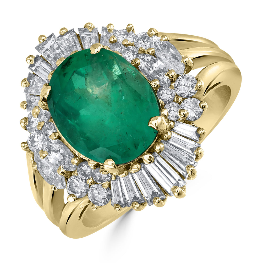 3.53 ct Emerald & Diamond Ring in 14K Yellow Gold