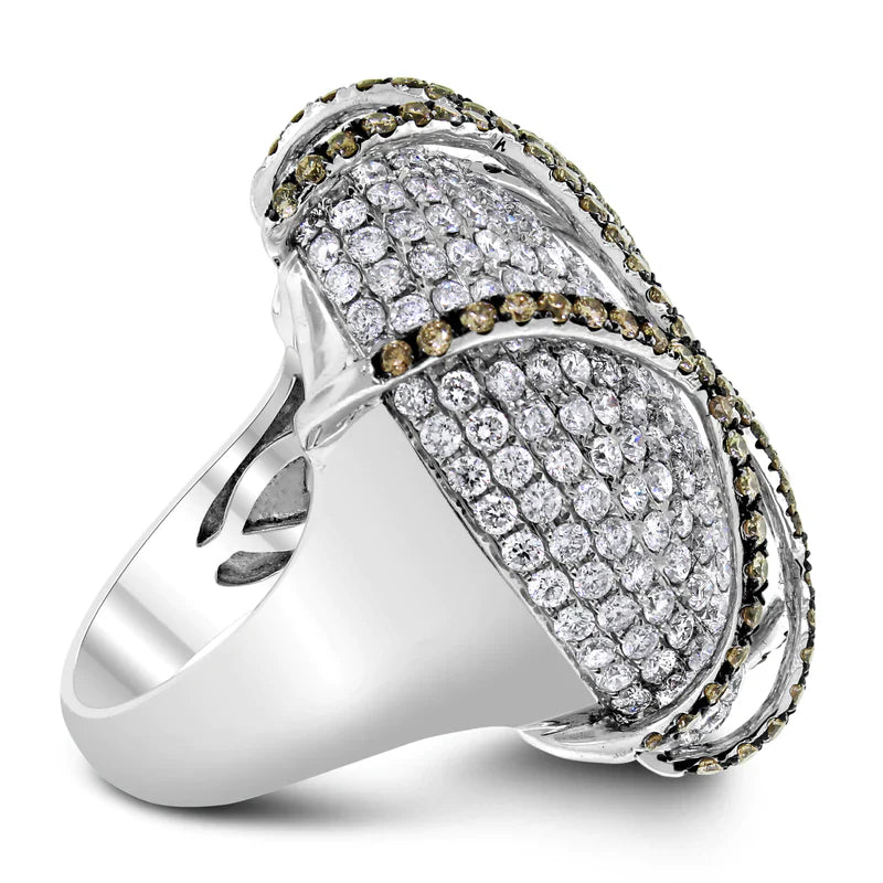 5.90 ct White & Brown Diamond Cocktail Ring in 14K White Gold