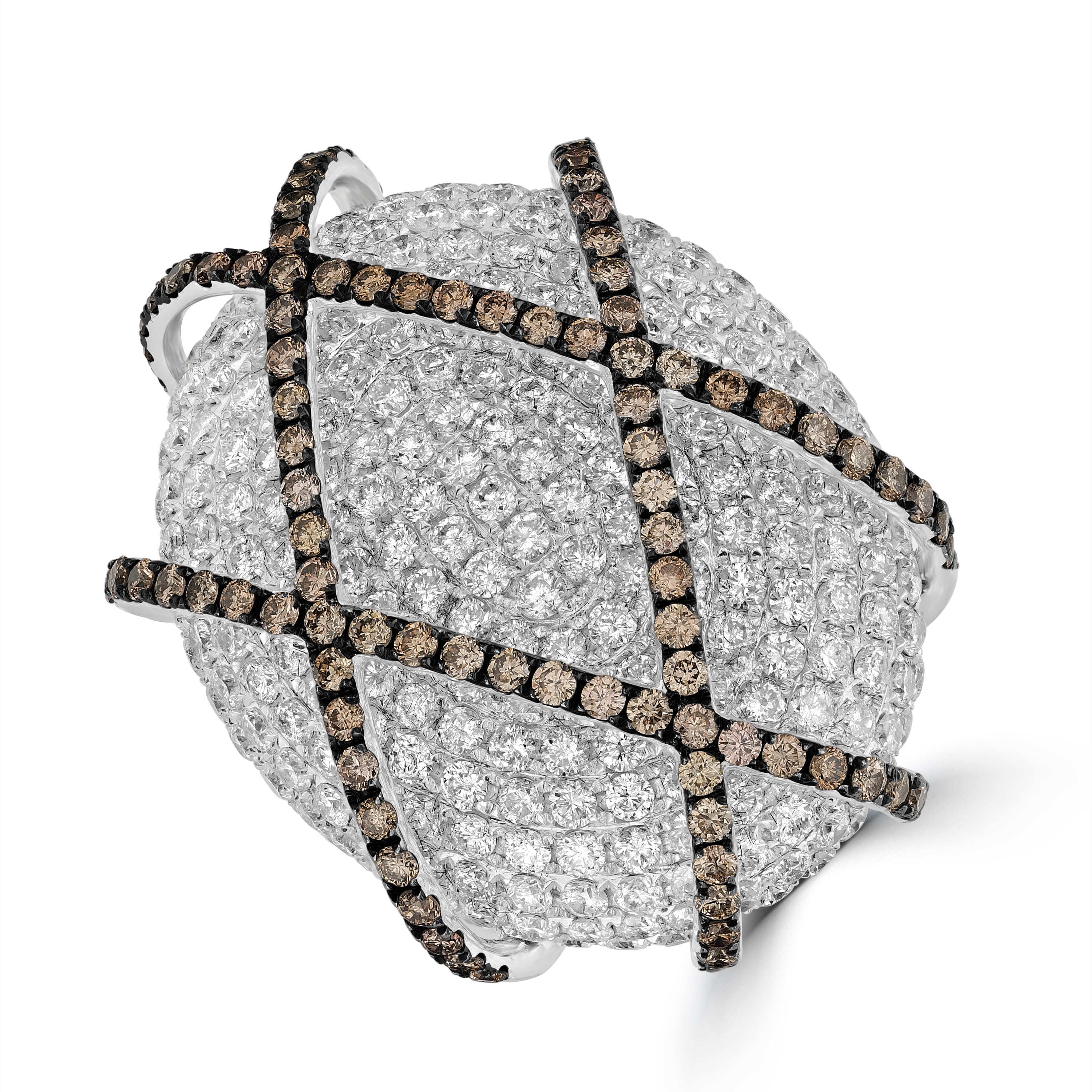 5.90 ct White & Brown Diamond Cocktail Ring in 14K White Gold