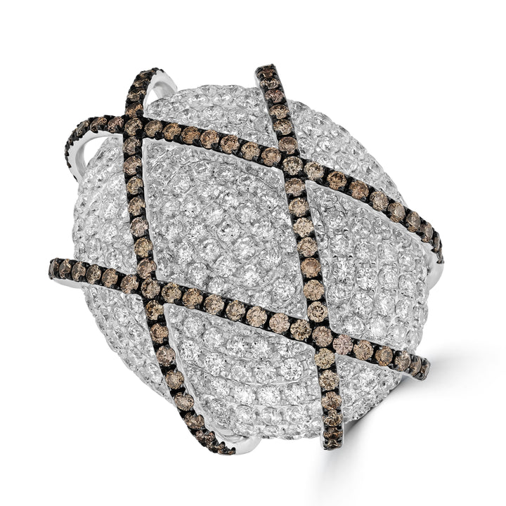 5.90 ct White & Brown Diamond Cocktail Ring in 14K White Gold