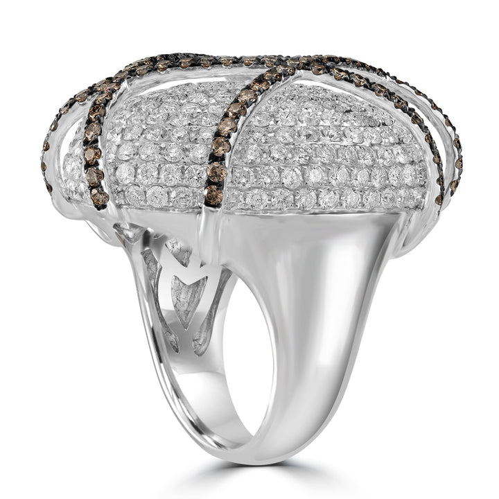 5.90 ct White & Brown Diamond Cocktail Ring in 14K White Gold