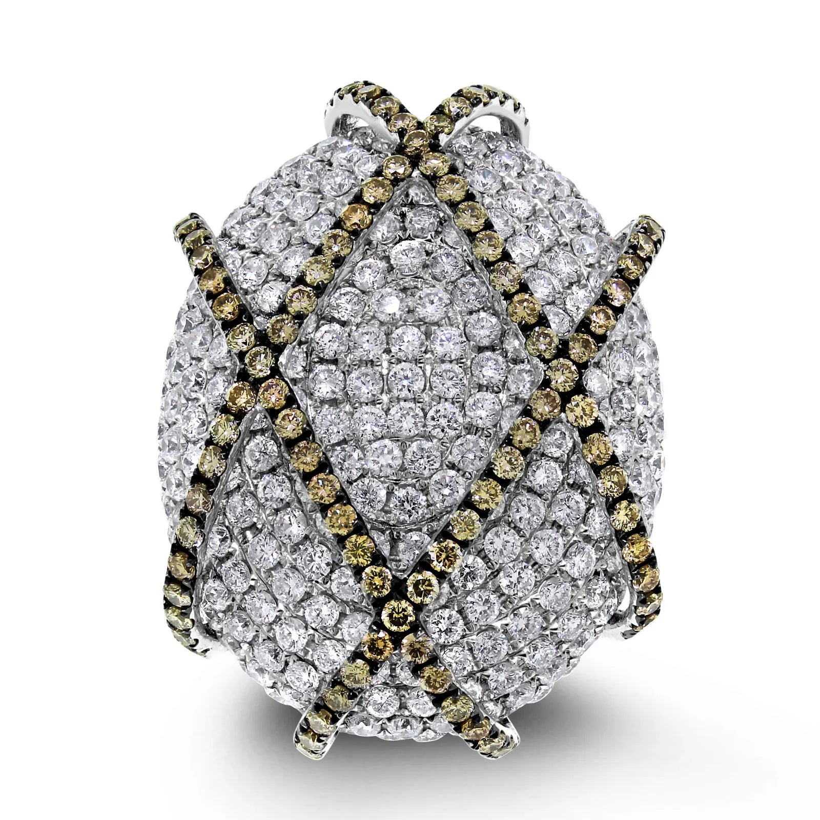 5.90 ct White & Brown Diamond Cocktail Ring in 14K White Gold