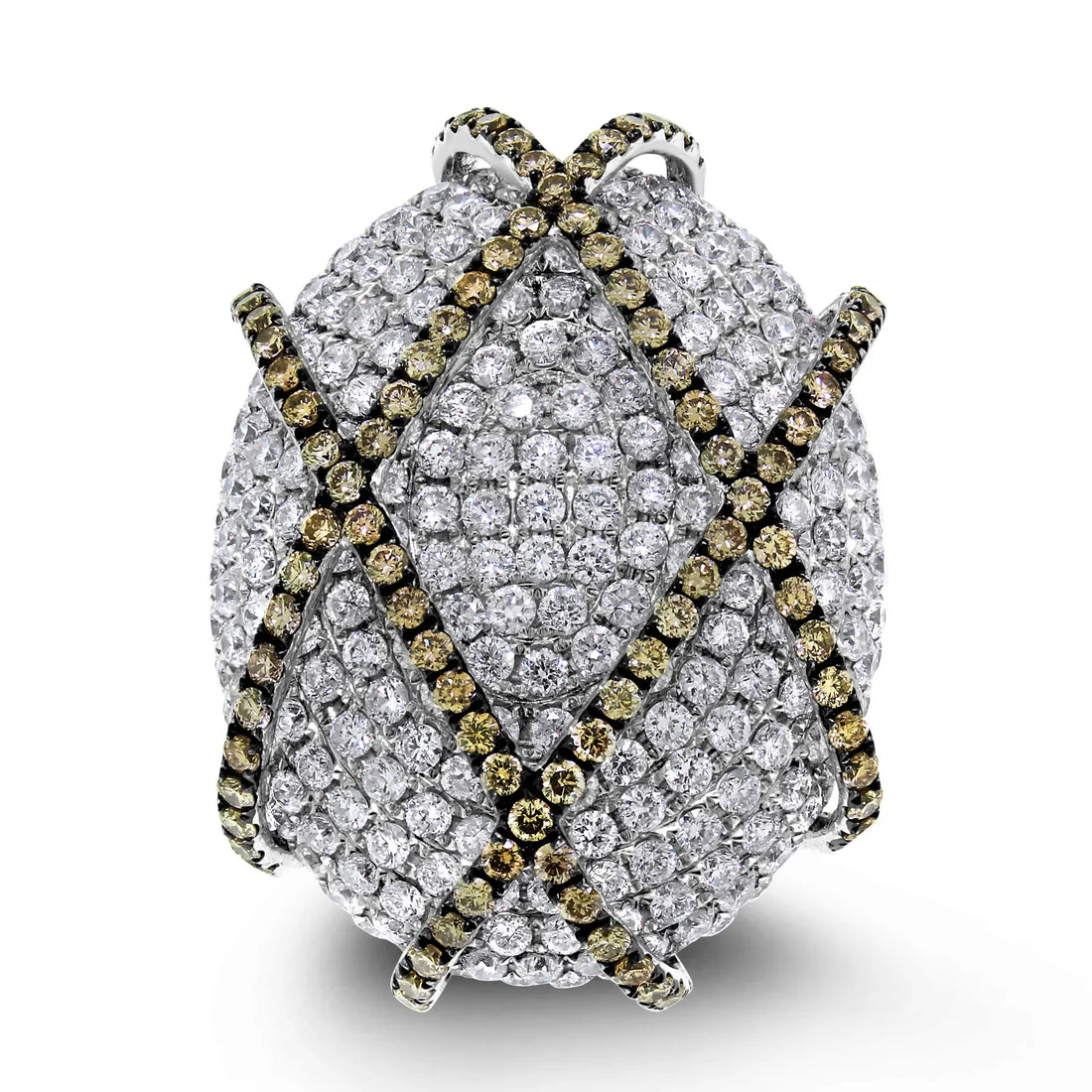 5.90 ct White & Brown Diamond Cocktail Ring in 14K White Gold