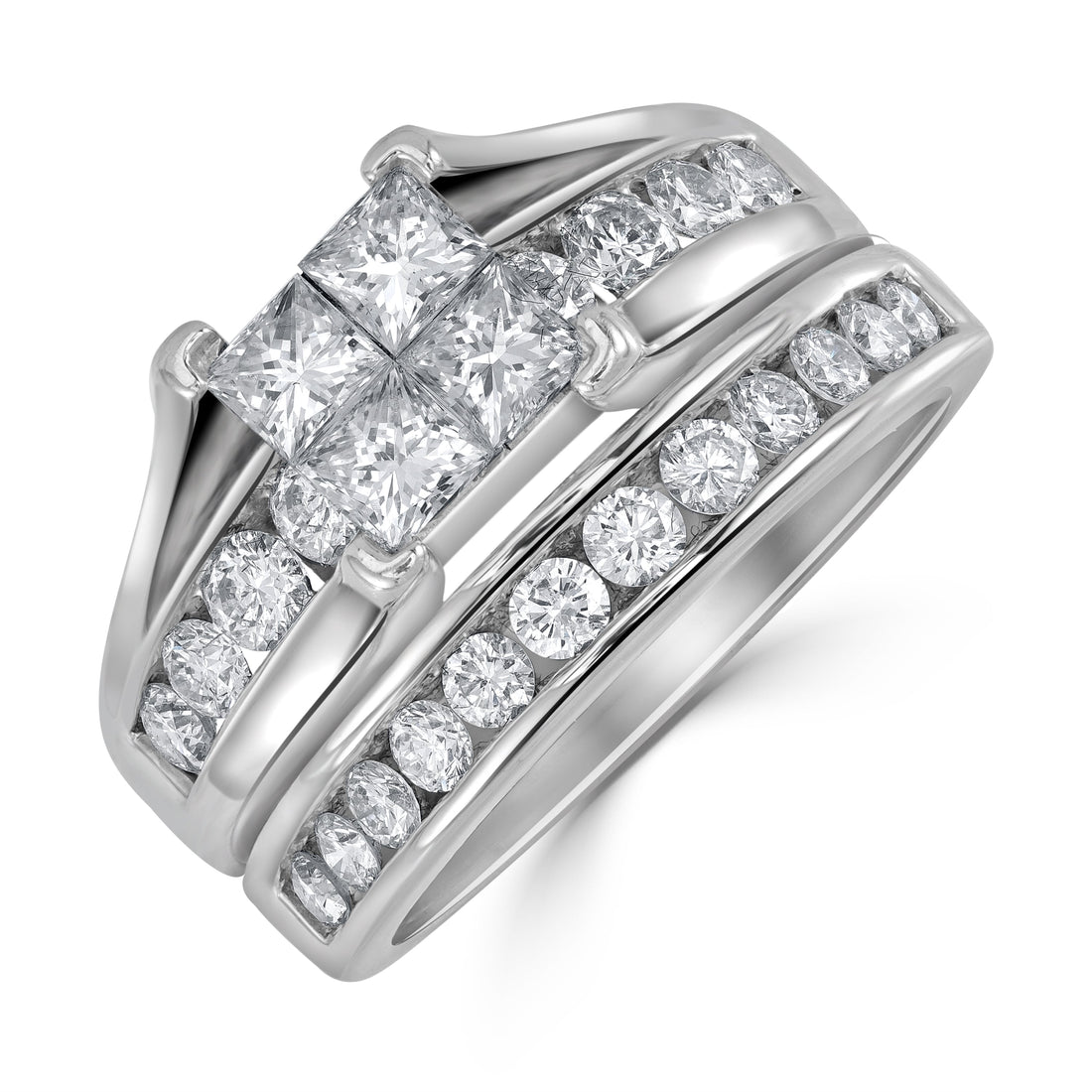 2.00 ct Princess Cut Cluster Engagement Ring in 14K White Gold