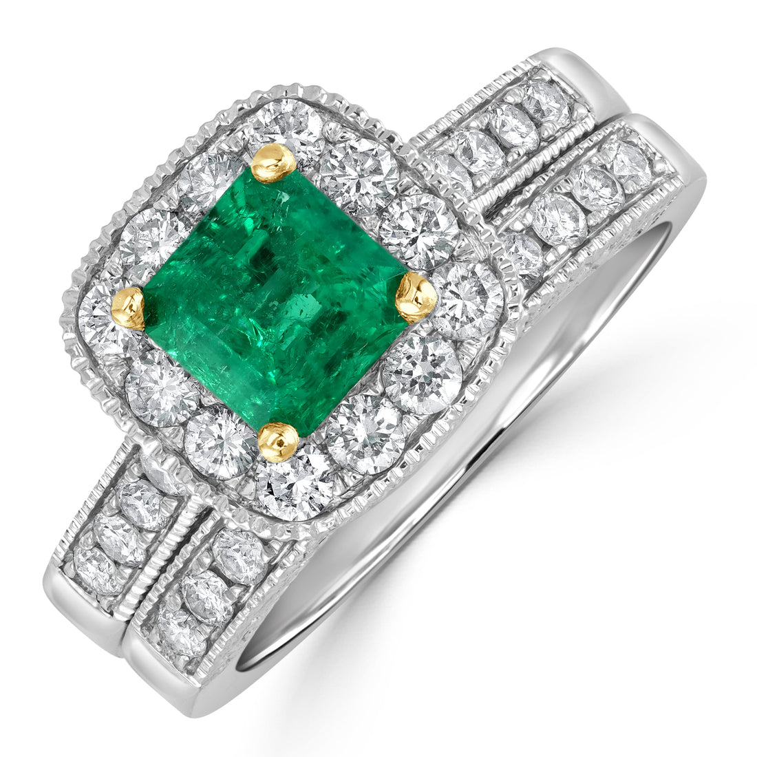 1.03 ct Emerald Gemstone & Diamond Ring in 14K White Gold