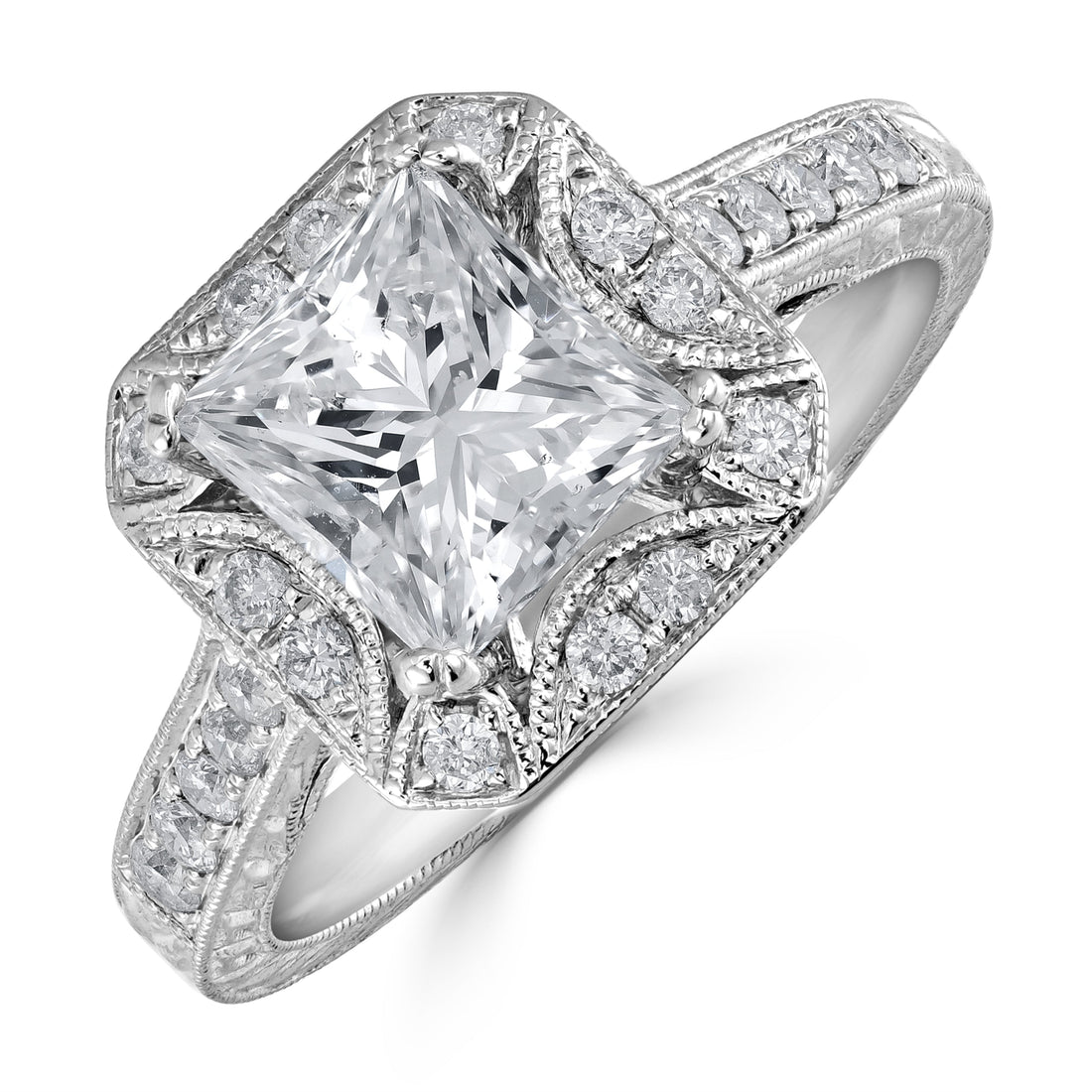 2.47 ctw Solitaire Princess Cut Engagement Ring in 14K White Gold (2.02 ct Center - EGL Certified)