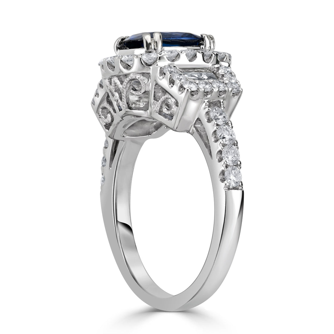 1.78 ct Sapphire Gemstone & Diamond Ring in 14K White Gold