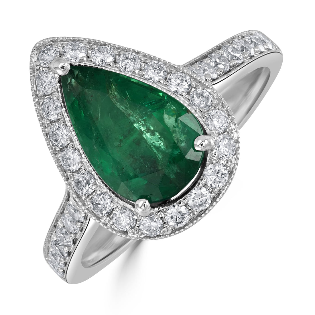 2.35 ct Emerald & Diamond Pear Ring in 14K White Gold