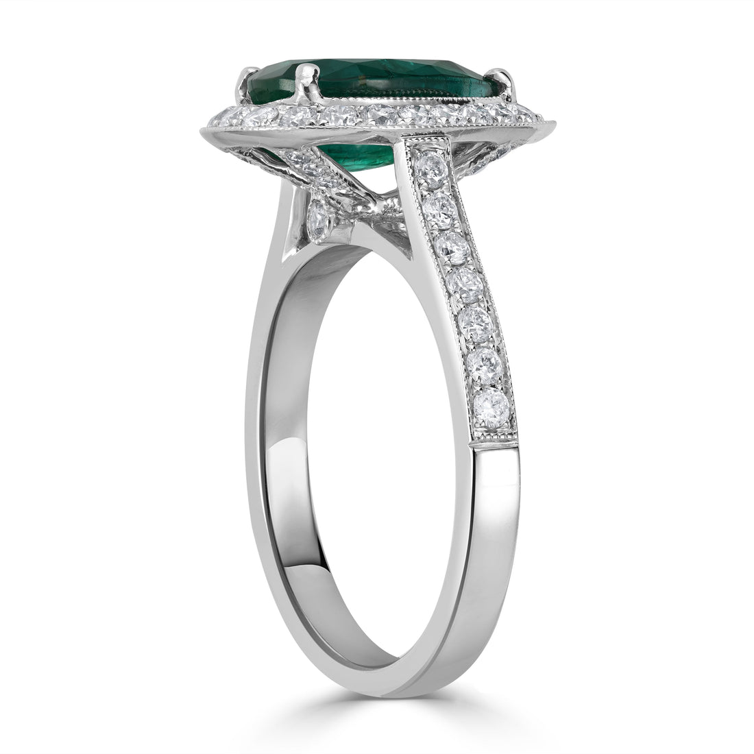 2.35 ct Emerald & Diamond Pear Ring in 14K White Gold