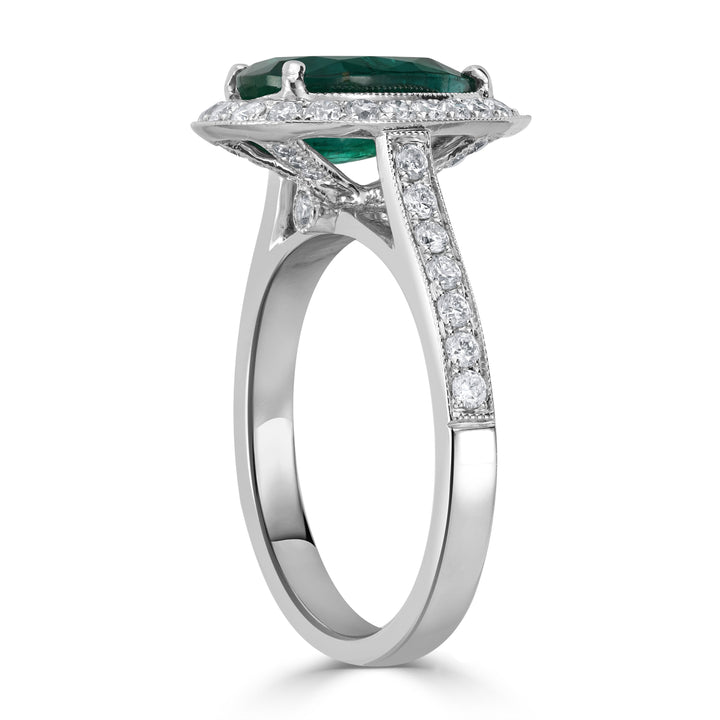 2.35 ct Emerald & Diamond Pear Ring in 14K White Gold