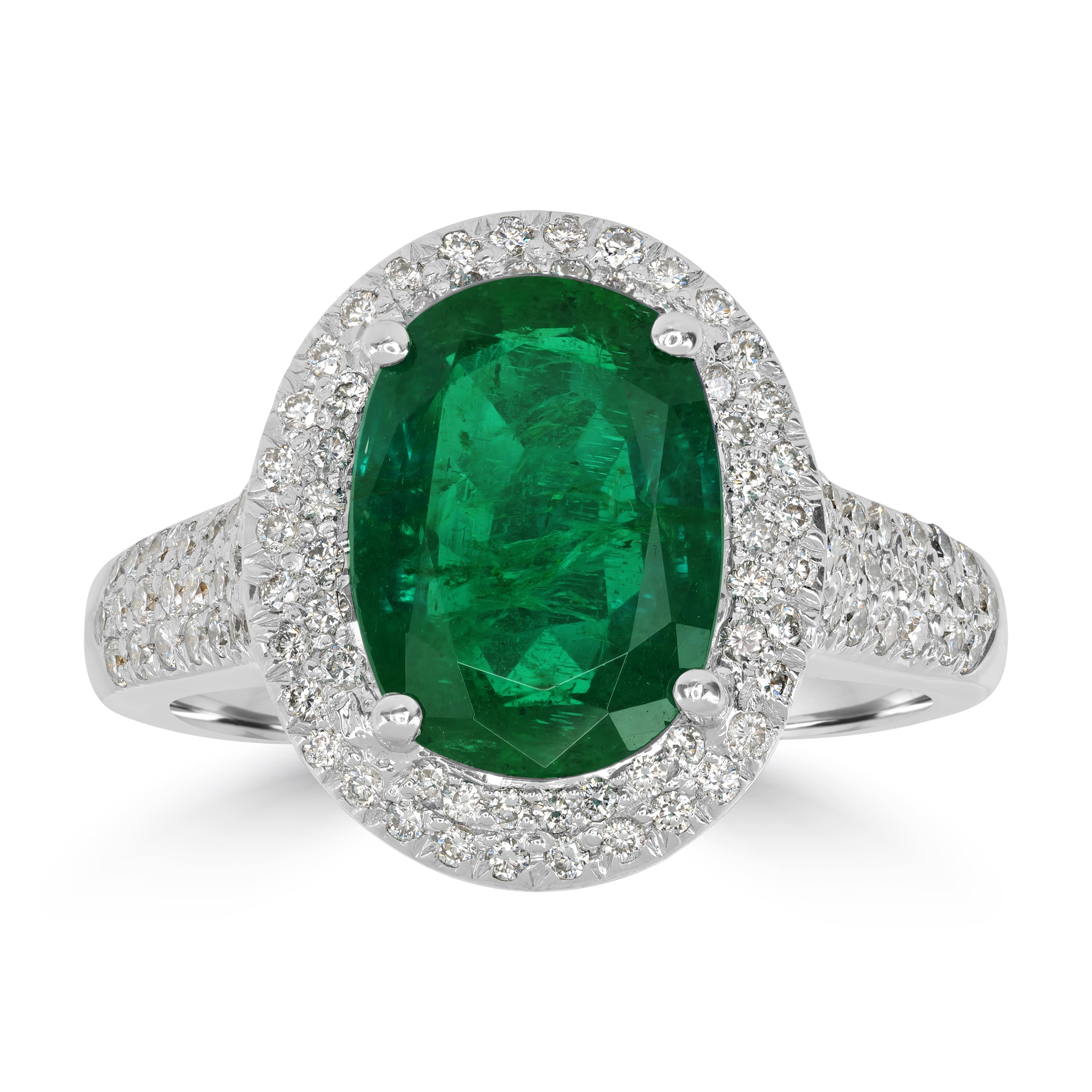 3.31 ct Green Emerald & Diamond Engagement Ring in 18K White Gold