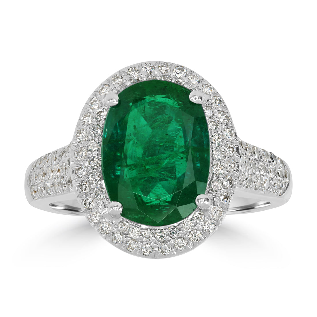 3.31 ct Green Emerald & Diamond Engagement Ring in 18K White Gold