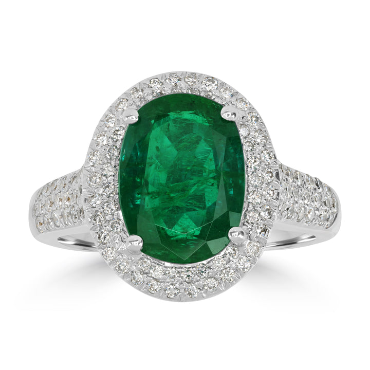 3.31 ct Green Emerald & Diamond Engagement Ring in 18K White Gold