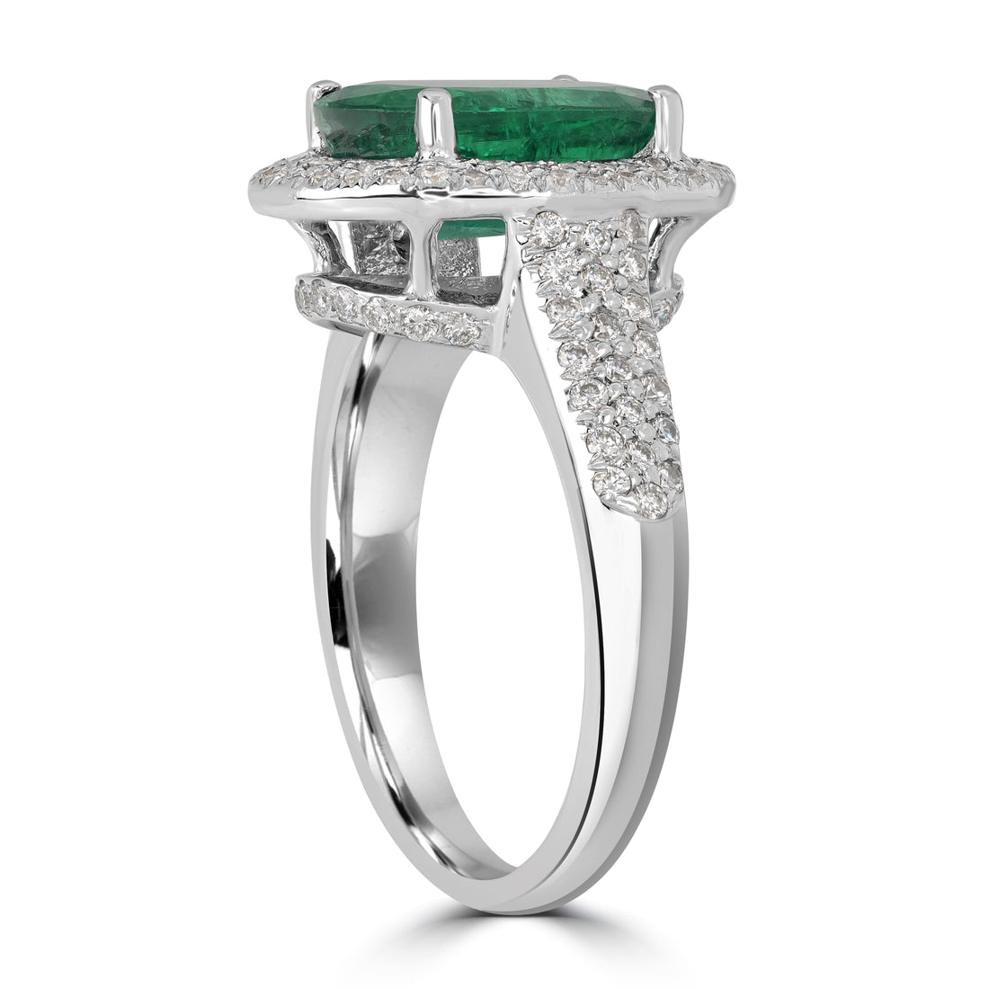 3.31 ct Green Emerald & Diamond Engagement Ring in 18K White Gold