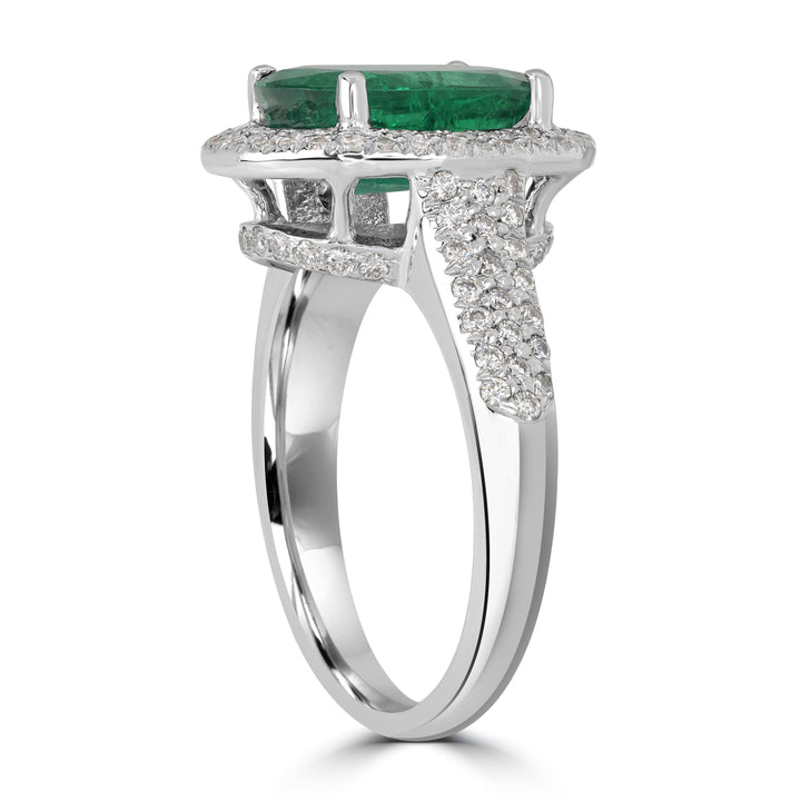3.31 ct Green Emerald & Diamond Engagement Ring in 18K White Gold