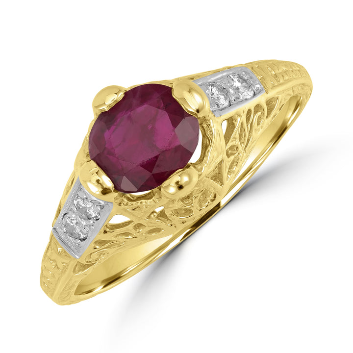 0.75 ct Ruby & Diamond Ring in 14K Yellow Gold