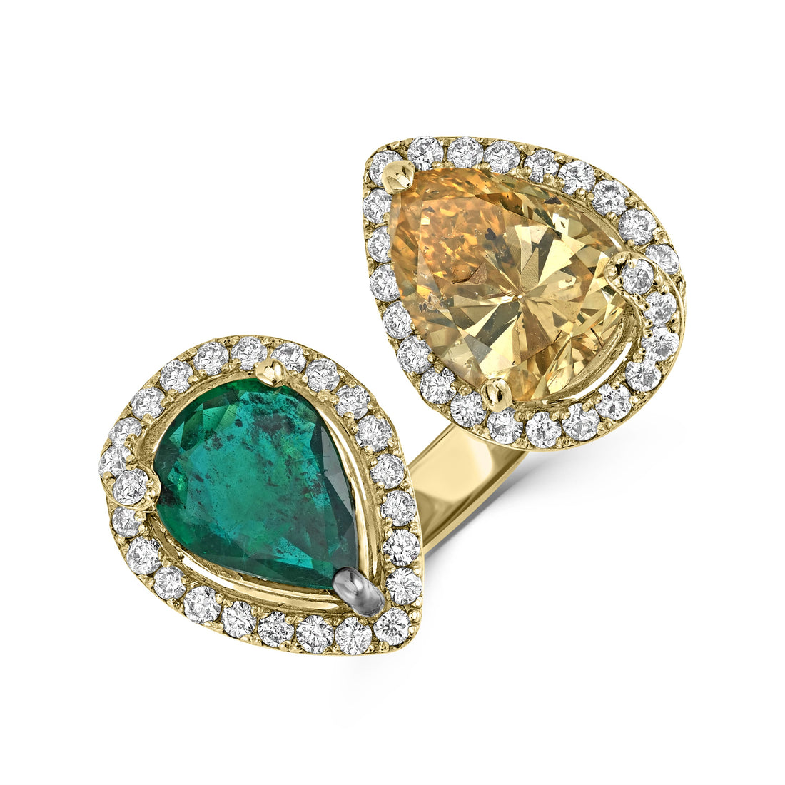 2.68 ct Two-Stone Ring with Emerald & Yellow Diamond in 14K Yellow Gold