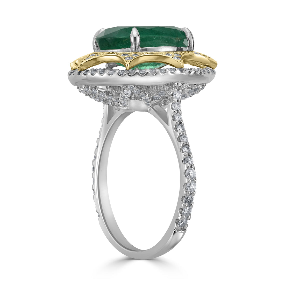 4.10 ct Emerald & Diamond Ring in 14K Two Tone White and Yellow Gold