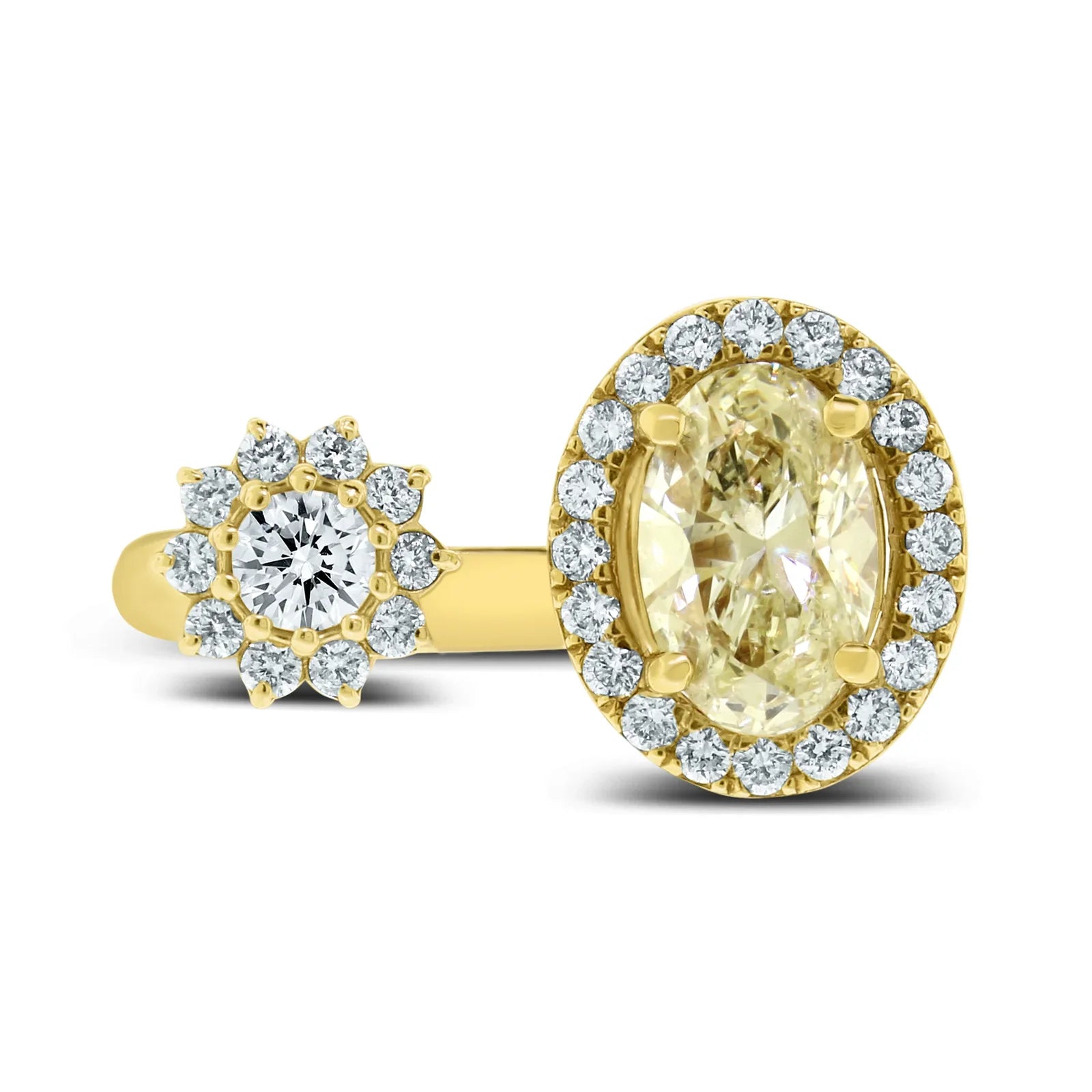 1.28 ct Two-Stone Ring with Fancy Yellow Oval Diamond & Round Diamond