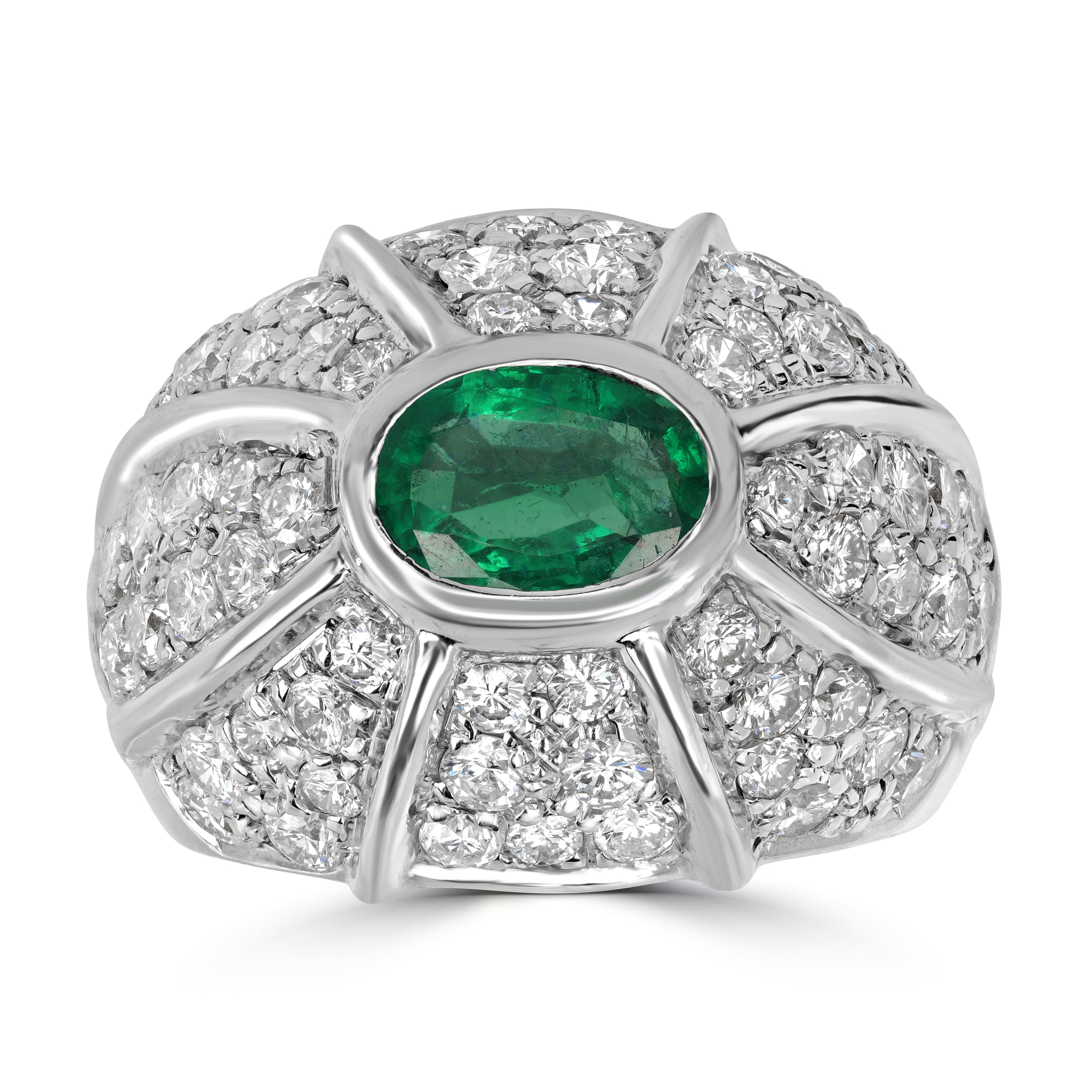 1.35 ct Green Emerald & Diamond Ring in 18K White Gold