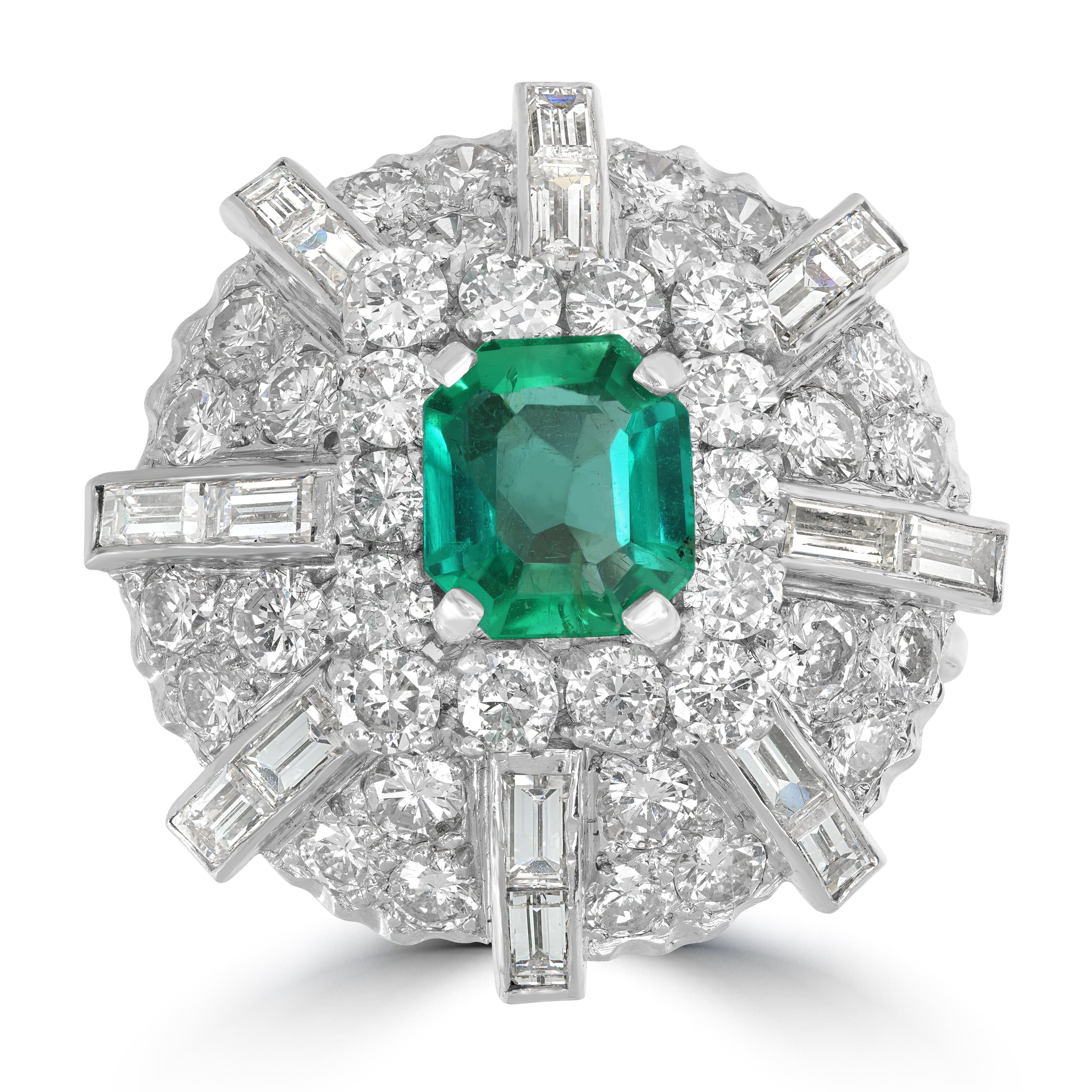 1.50 ct Green Emerald & Diamond Cluster Ring in Platinum