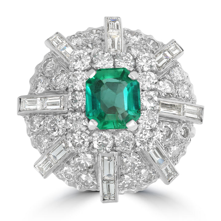1.50 ct Green Emerald & Diamond Cluster Ring in Platinum