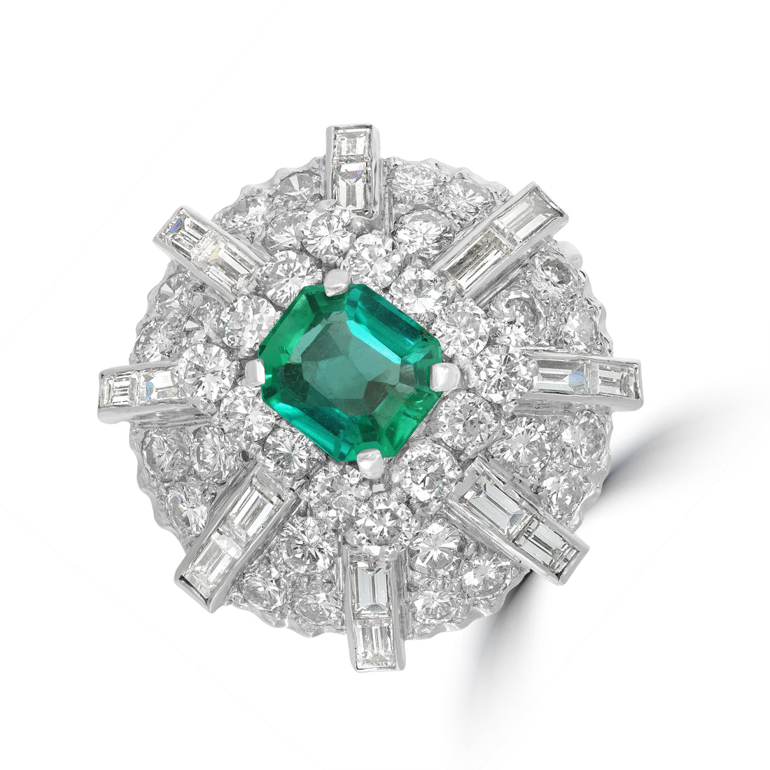 1.50 ct Green Emerald & Diamond Cluster Ring in Platinum